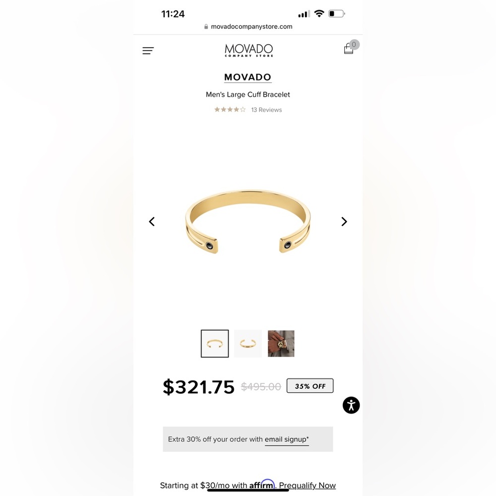NEW MOVADO GOLD CUFF BRACELET